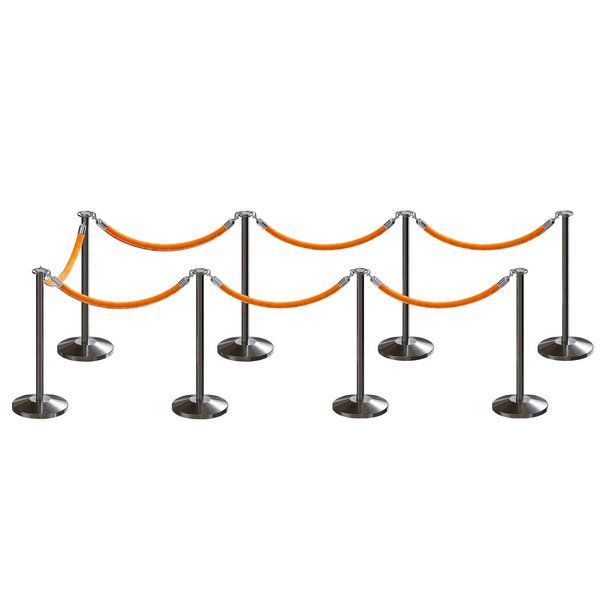 Montour Line Stanchion Post and Rope Kit Sat.Steel, 8 Flat Top 7 Gold Rope C-Kit-8-SS-FL-7-PVR-GD-PS